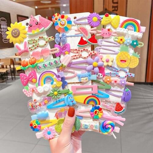 14PCS/Set New Girls Cute Colorful Cartoon Flower Hairpins Kids Sweet Hair Clips Barrettes Headband Fashion Hair Accessories