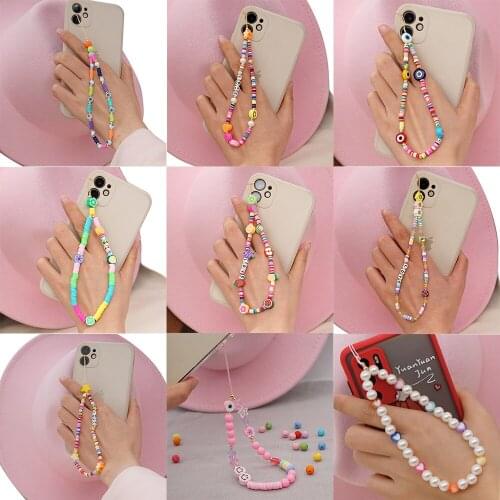 2021 Colorful Acrylic Bead Smile Mobile Phone Chain Cellphone Strap Anti-lost Lanyard For Women Summer Jewelry