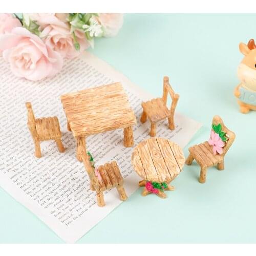 3Pcs/Set Furniture Toy Children Gift Table Chair Miniature Craft Resin Dollhouse Miniature Landscape Dining Room Kitchen Decor