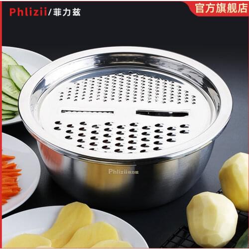 3pcs/set Salad Tools Multifunction Vegetable Drain Stainless Steel Pot Potato Grating Vegetable Slices Tool Kitchen Home E11856