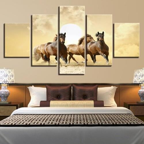 5 Pieces Horses Running In The Sun Pictures Animal Steed Poster Bedroom Living Room Wall Canvas Prints Painting Home Decor Mural