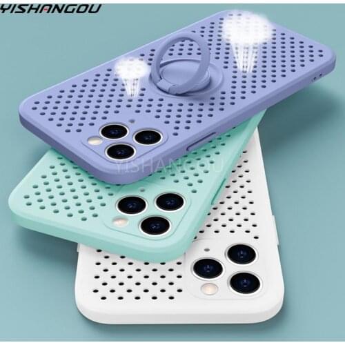 Liquid Silicone Hollow Heat dissipation Case For iPhone 11 12 Pro XR X XS Max 7 8 Plus SE 2020 Magnetic Ring Holder Stand Case