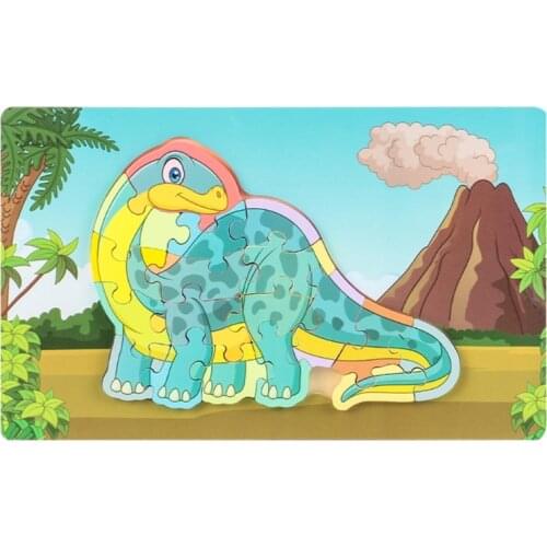 Wooden Dinosaur Puzzle Cognition Tangram 3D Cutting Colorful Shape Sorting Jigsaw Educational Toy Gift for Preschool Kid