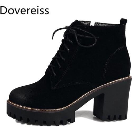 Dovereiss Fashion Female boots Winter new Matin boots Chunky heels Round toe Cross tied brown sexy Elegant new big size43