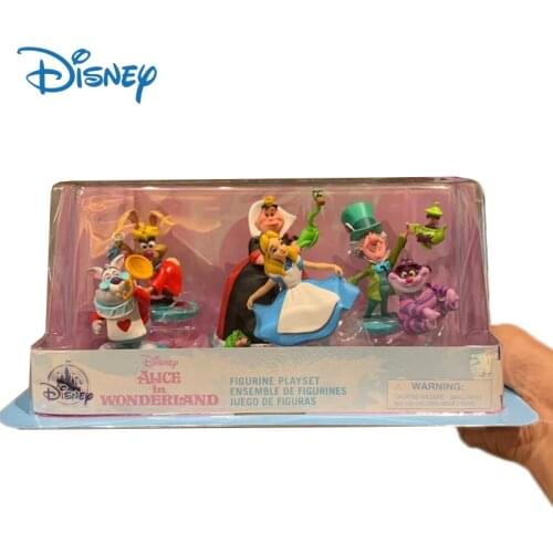 Disney Genuine Alice in Wonderland Kawaii Action Figure Toys Set Alice Princess Cheshire Cat Anime Figures Dolls Decor Kids Gift