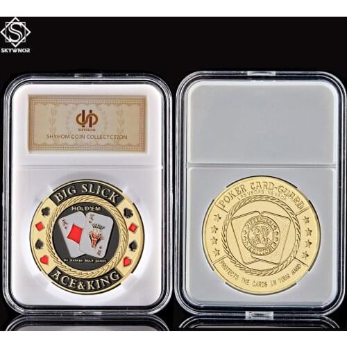 Las Vegas Poker Game The "Big Slick Ace&King" Casino Poker Chips Guard Metal Coin W/ PCCB Display