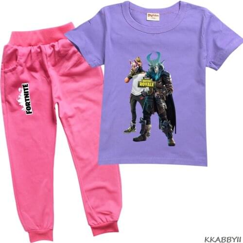 Fortnite New Summer Kids Clothing Sets Colorful T-Shirt + Pants 2Pcs Girls Boys Suit