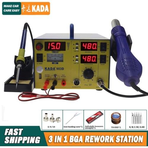 KADA 903D 909D 909D+ hot air gun desoldering station with regulated power supply 3 in 1 multi-function soldering station 15V 2A