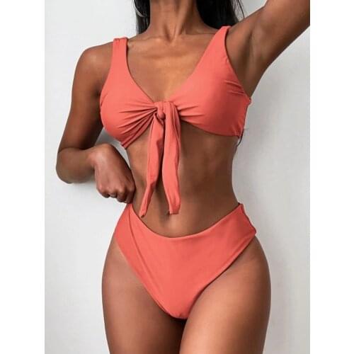 ZAFUL Padded Front Knot Bikini Set Women Straps Solid Summer Female Swimsuit Bathing Suit Sexy Swimwear Swimming Beachwear