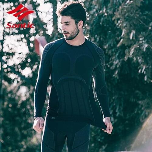 Santic Men Autumn Winter Running Fitness Fleece Thermal Cycling Suit Set Warm Cycling Jersey + Cycling Pants