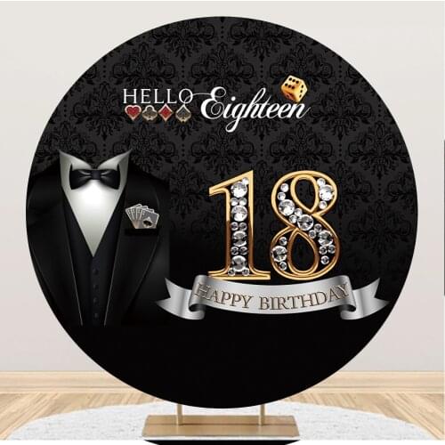 Yeele Boy Diamond 18th Birthday Party Round Backdrop Poker Suit Black Background Kids Photography Custom Polyester Photo Studio