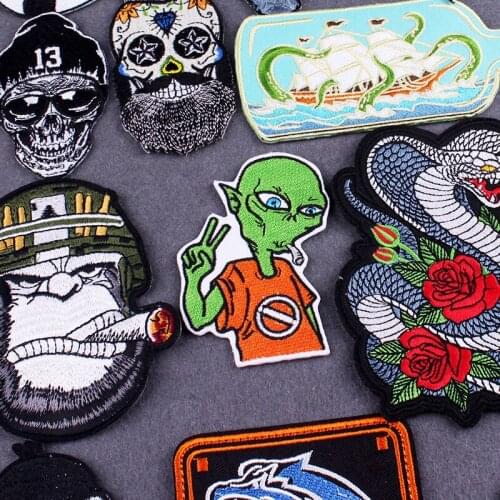 Smoking Alien Animal Hippie Patch Iron-On Patches For Clothes DIY Punk Clothing Patches Cool Skull Patches For Clothes With Iron
