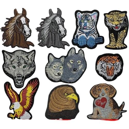 Horse Leopard Dog Tiger Head Wolf Head Iron on Patches Sewing Applique for Jacket Clothes Stickers Badge DIY Apparel Accessories