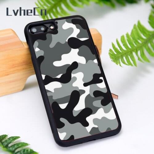 LvheCn Silicone Rubber Phone Case Cover for iPhone 6 6S 7 8 Plus X XS XR 11 12 Mini Pro Max Grey Camo