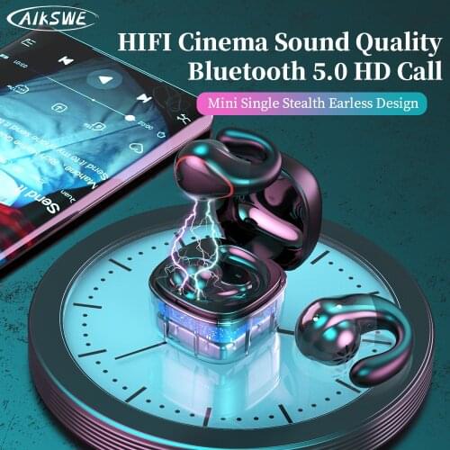 AIKSWE Mini Earphones Single Stealth Wireless Bluetooth Headset HiFi Stereo Sport Headphones With Microphone For Huawei Xiaomi