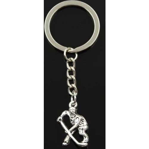 Fashion Keychain 25x16mm Hockey Player Sporter Bronze Silver Color Pendants DIY Men Jewelry Car Key Chain Ring Holder Gift