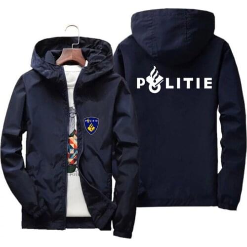 Mens Motorcycle Netherlands Politie Police Thin Windbreaker Beach Casual Coat Hooded Hoodies Zipper Bomber Jacket Plus Size 7XL