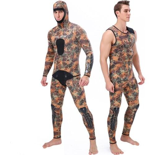SLINX Men Professional 3mm Neoprene Diving suit Spearfishing Suits Hooded Semi Sealed two piece Jungle Vest trousers Wetsuits