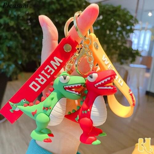 Cartoon Dinosaur Keychain PVC3D Soft Rubber Doll Pendant Cute School Bag Ornaments Classmate Gift
