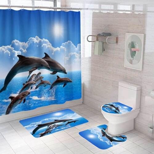 Bathroom Decor Waterproof Shower Curtain Set Toilet Seat Cover Non-Slip Bath Mat Rug Carpet Polyester Fabric Washable