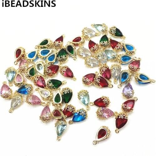 New arrival! 16x10mm 50pcs/lot Copper Material with white Glass drop-shape connection for Jewelry handmade DIY