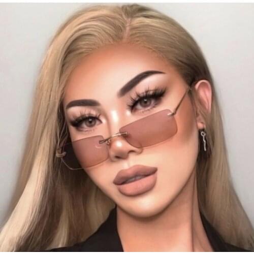 Frameless Sunglasses Female Square Small Frame Ocean Sheet Spring Leg Sunglasses Ins Trend Street Shooting Cross-Border Glasses