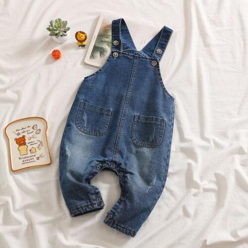 Autumn Winter Childrens Denim Overalls Kids Boys Girls Casual Korean Plus Velvet Jumpsuits Baby Kids Solid Button Overall Pants