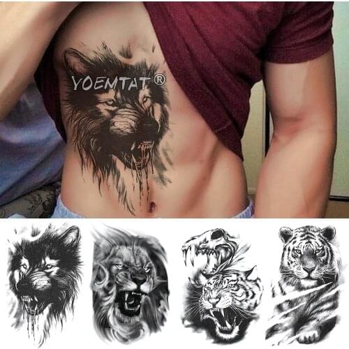 Skull Forest Wolf Temporary Tattoo Sticker Lion Tiger Waterproof Tatto Warrior Soldier Body Art Arm Fake Tatoo Men Women