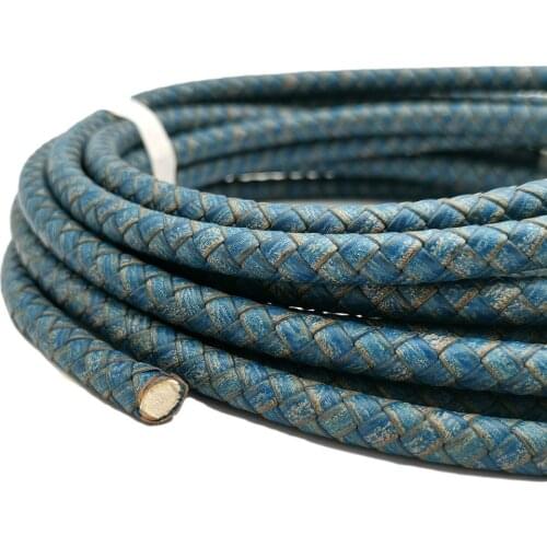 Premium Quality Braided Leather Bolos Cords 8mm Round Leather Strap Distressed Blue for Jewelry Making