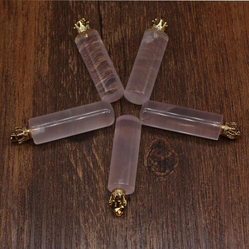 Natural Stone Pendant Cylindrical Rose Quartz Charms For Jewelry Making DIY Necklace Bracelet Accessory