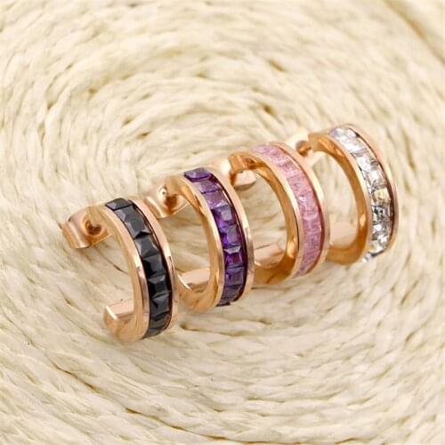 YUN RUO Rose Gold Color Pave Zircon Semi-circle Stud Earring Woman Gift Titanium Steel Fashion Jewelry Never Fade Drop Shipping