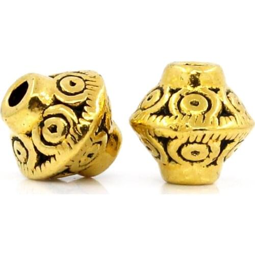 Doreen Box Spacer Beads Bicone golden tone 7x6mm,Hole:Approx 1mm,100PCs (B24599)