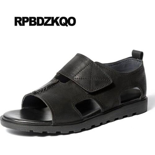 Luxury black designer shoes men high quality summer casual flat famous brand breathable open toe white 2018 genuine leather