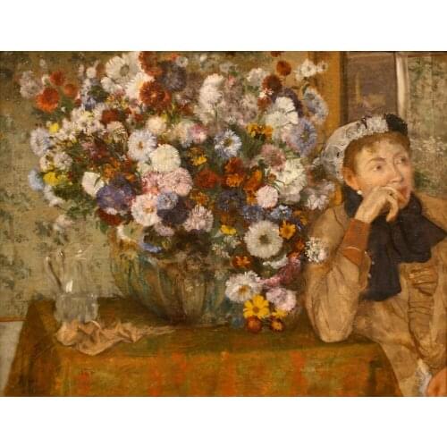 Hand painted oil painting A Woman Seated beside a Vase of Flowers on canvas reproduction painting for bedroom decoration