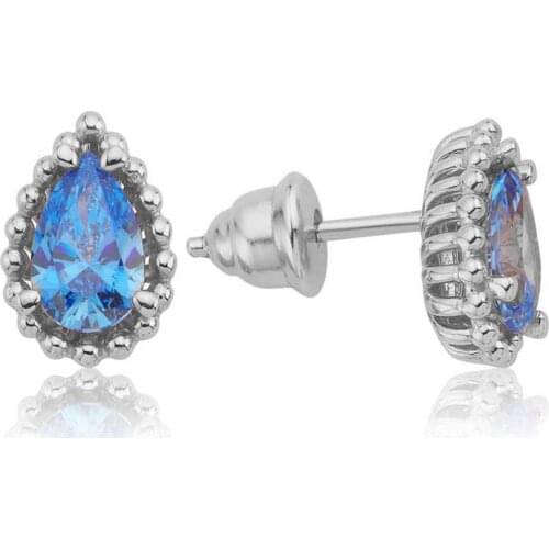 Valori Jewels 1.5 Carat, Zirconia Fancy Blue Pear Gemstone, Rhodium Plated, Sterling Silver Earrings