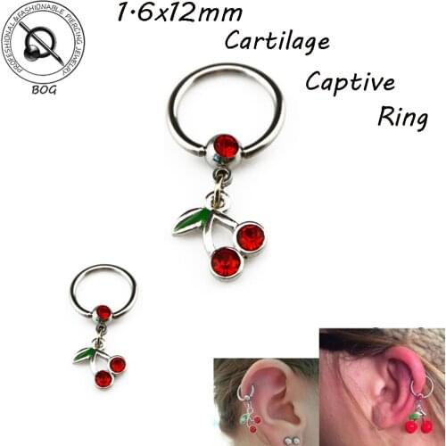 BOG 1 Pieces-Cherry Surgical Steel Captive Bead Ring Hoop Ring Ear Tragus Cartilalge Piercing Body Jewelry Earring 16g