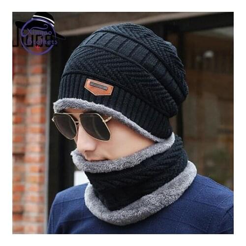 2018 New Brand Solid Color Knit Beanies Hat Scarf Plus Velvet Winter Hat Man Woman Warm Thicken Hedging Cap Ski Soft Scarves