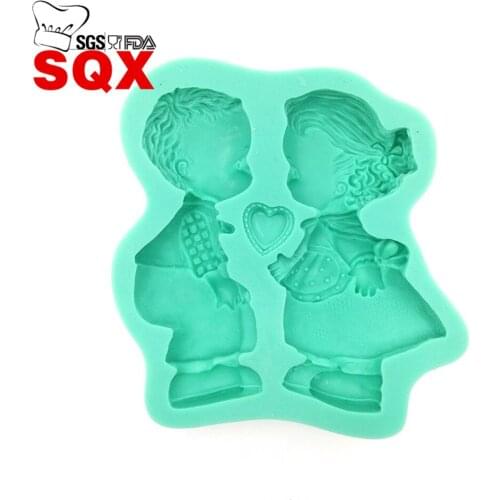 Love boys and girls silicone cake mold fondant mold cake decorating tools chocolate gum paste mold clay mold SQ15328
