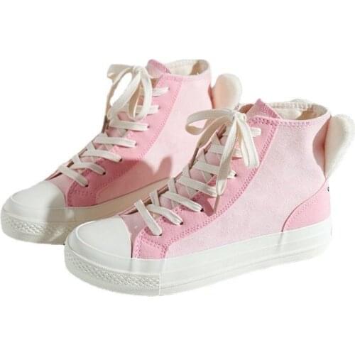 Kawaii Rabbit Ear Cute Girl Pink High-Top Canvas Shoes 2021 New Lolita Womens Shoes All-Match Casual Shoes For Female Students
