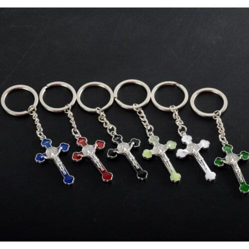 Blue Cross Crucifix Jesus Christ Keyring Holy Religious Key Ring Keychain Gift Chains Fashion Jewelry