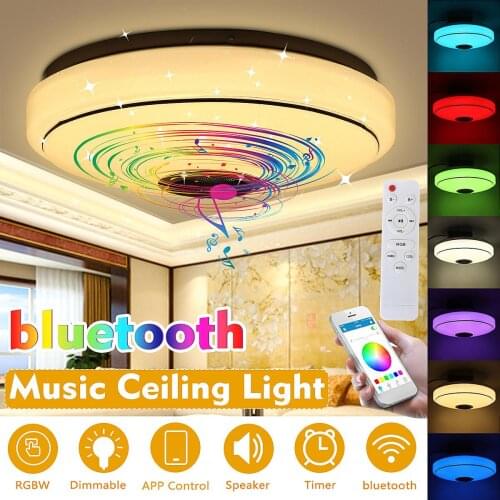 100W Dimmable RGBW LED Music Ceiling Light with bluetooth Speaker Cellphone APP Control Color Changing Flush Mount Light Fixture