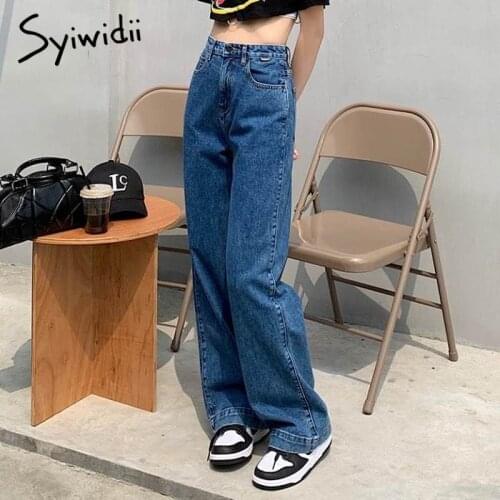 Syiwidii Full Length High Waisted Jeans for Women Long Pants Mom Trousers Denim Joggers Vintage Streetwear Y2k Baggy Wide Leg
