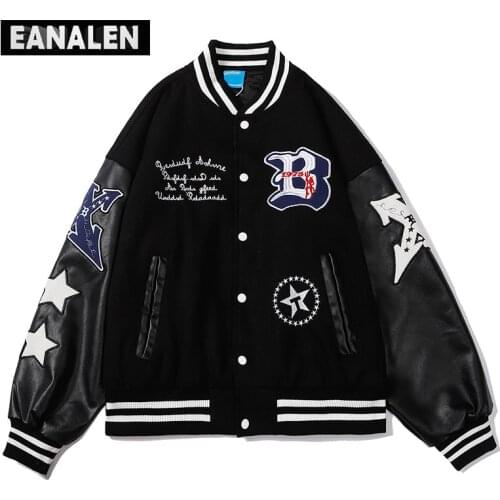 Harajuku street clothing badge hip hop baseball uniform leather jacket men XINGX graphic motorcycle racing retro uniform coat