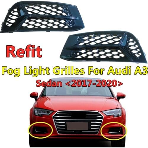 WL 2pcs Front Lower Bumper Cover Honeycomb Fog Lamp Grille For Audi A3 Refit Foglight Grills 2017 2018 2019 2020 OEM 8VD807681N