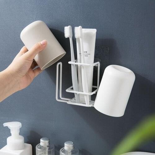 Iron Wall Mounted Toothbrush Holder Tooth Brush Cup Toothpaste Storage Rack Shelf Razor Holder Bathroom Organizer Shelves