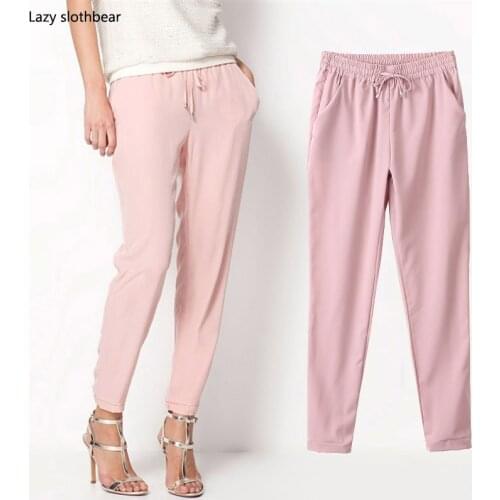 Spring 2021 womens trousers, harem pants, seven-color elastic waist womens trousers, lace-up casual womens pants, new product