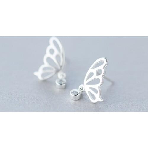 MloveAcc 925 Sterling Silver Hollow Cute Butterfly Stud Earrings Clear CZ Animal Earring for Women Fashion Jewelry