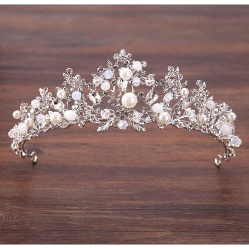 Mingli Tengda Bride Pearl Manual Branch Princess Women Crown Headwear Crown Wedding Accessories Hoop Hair Decorate Tiara