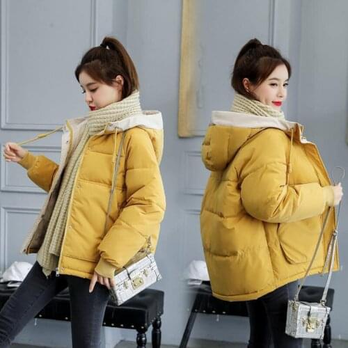 Oversized Short Overcoat 2021 Winter Jacket Women Hooded Female Down Coat Loose Womens Parka Thick Warm Bread service Outerwear