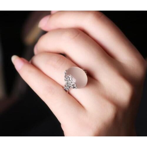 S990 sterling silver ring antique hollow plum blossom yellow white jadees pith ring womens free shipping